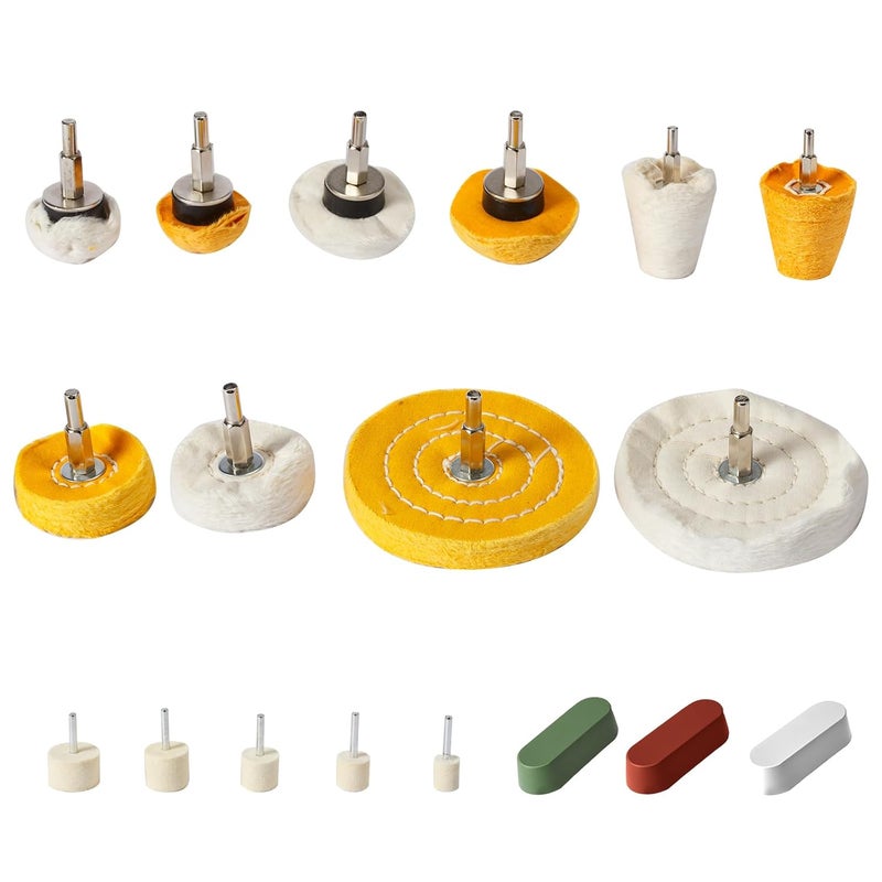 Medoon Polishing Wheel for Drill Kits, 10pcs Buffing Wheels, 5pcs Felt Wheels and 3pcs Compound, Different Size and Density Polisher Wheels for Metal, Jewelry, Car, Aluminum, DIY Buffing & Finishing - Image 1